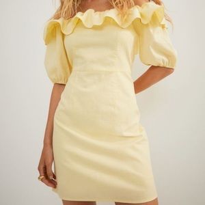 NWT H&M Linen Off The Shoulder Puff Sleeve Dress Size Large